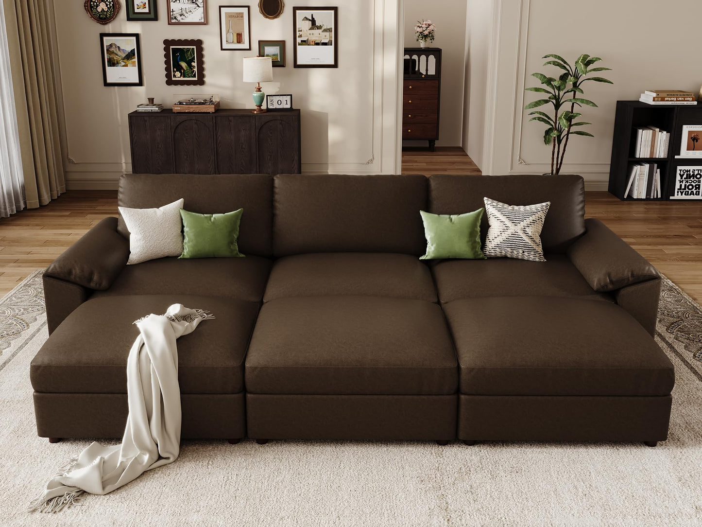 Faux Leather Modular Sectional Sofa for Large Spaces