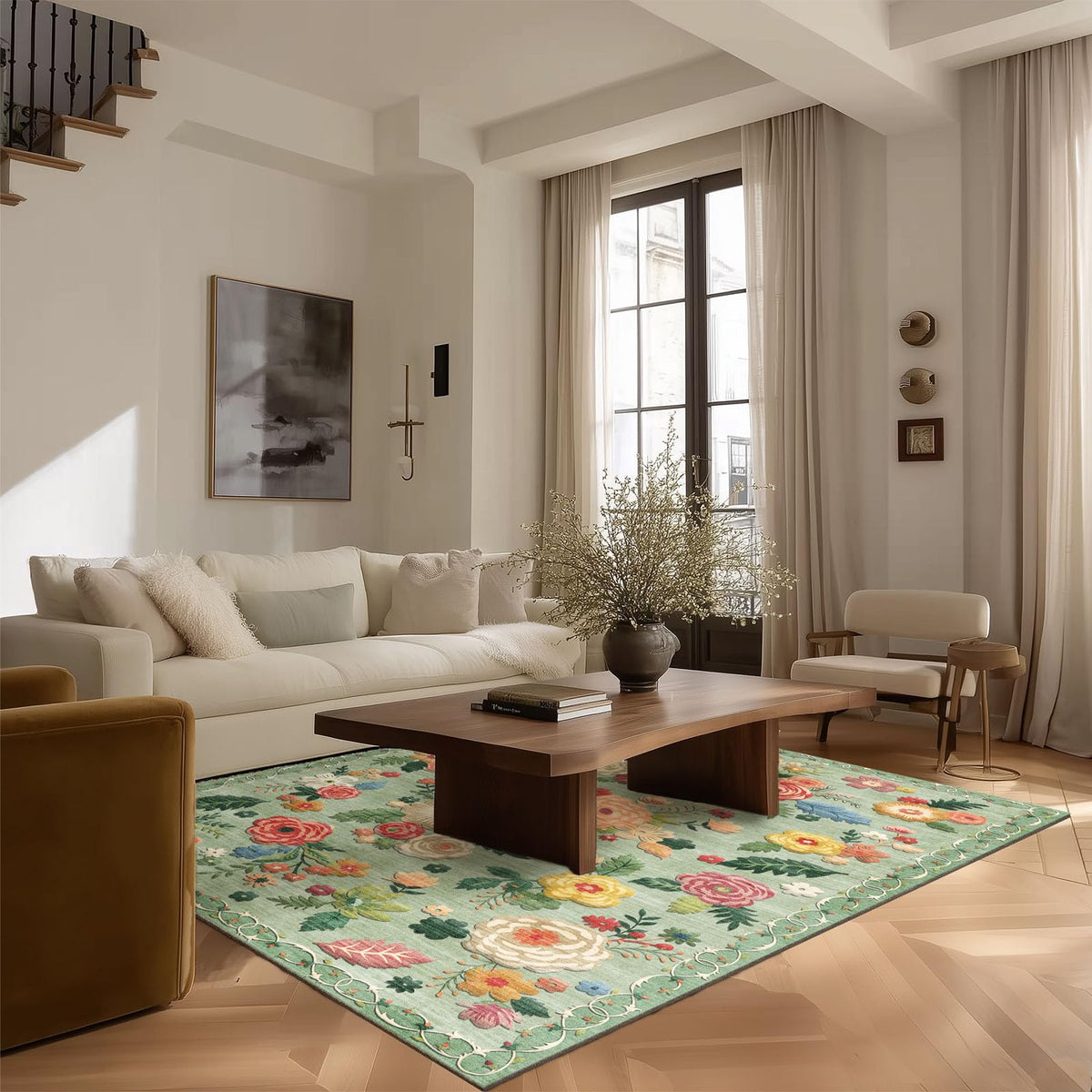 Washable Vintage Runner Rug with Non-Slip Backing