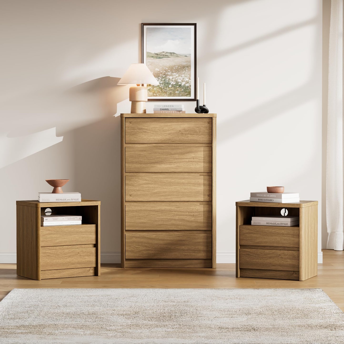 Modern 9-Drawer Bedroom Set with Matching Nightstands
