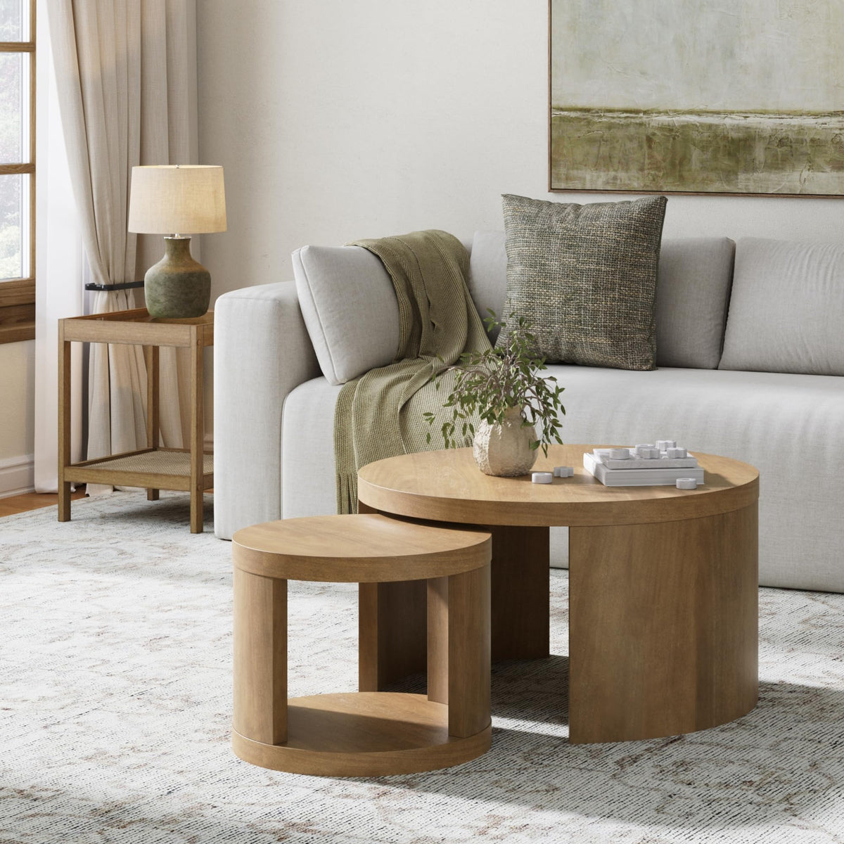 Round Nesting Coffee Table Set with Metal Frame