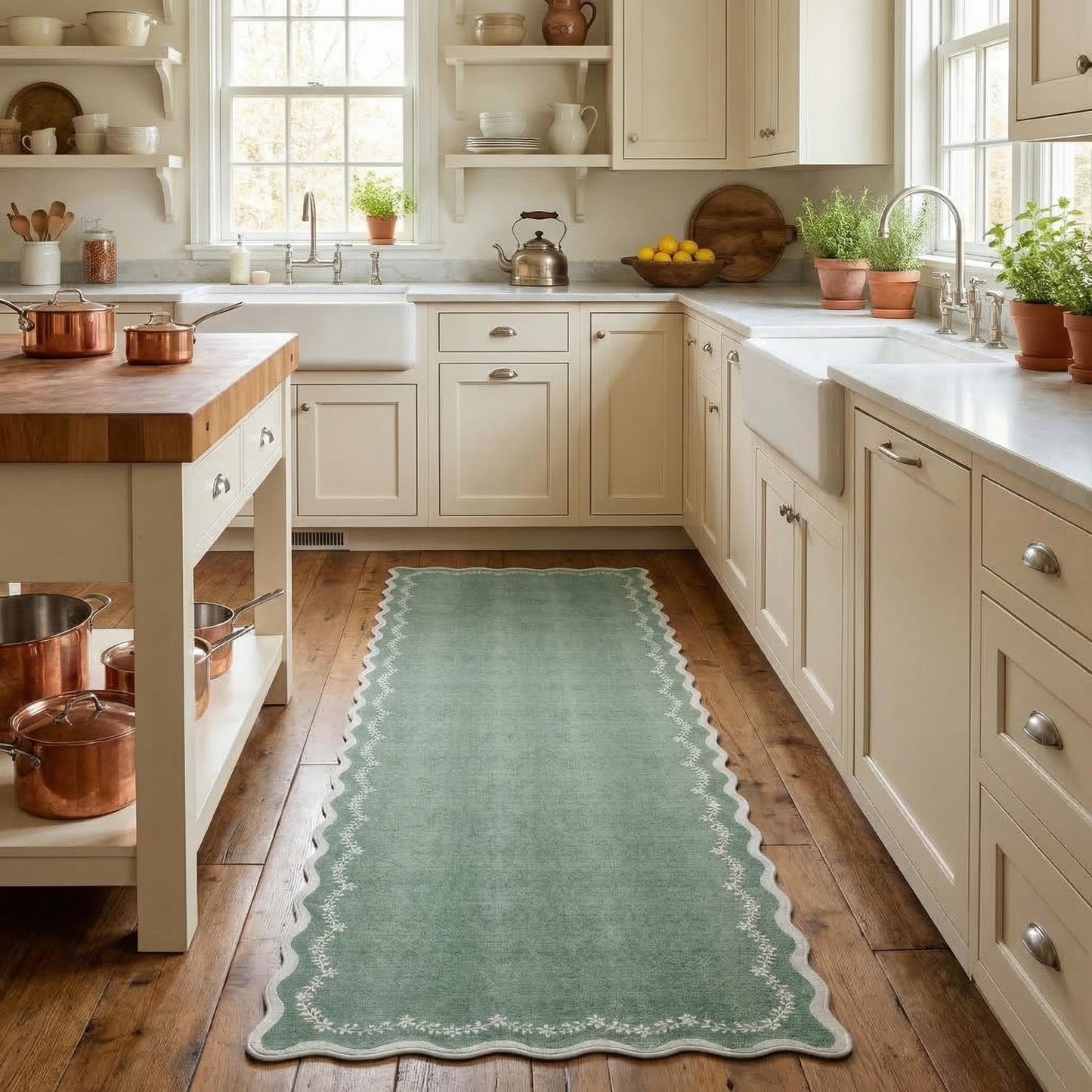 Scalloped Washable Area Rug with Non-Slip Backing