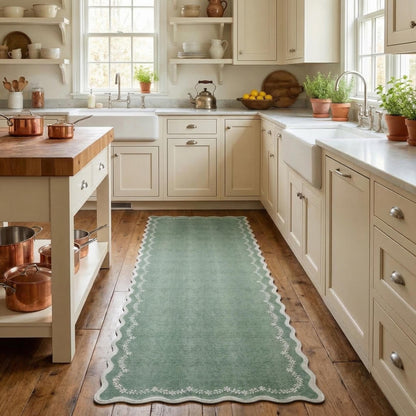 Scalloped Washable Area Rug with Non-Slip Backing