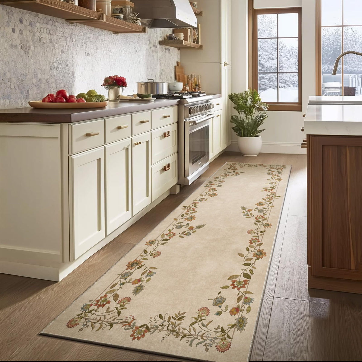 Washable Vintage Runner Rug with Non-Slip Backing