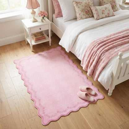 Scalloped Washable Area Rug with Non-Slip Backing