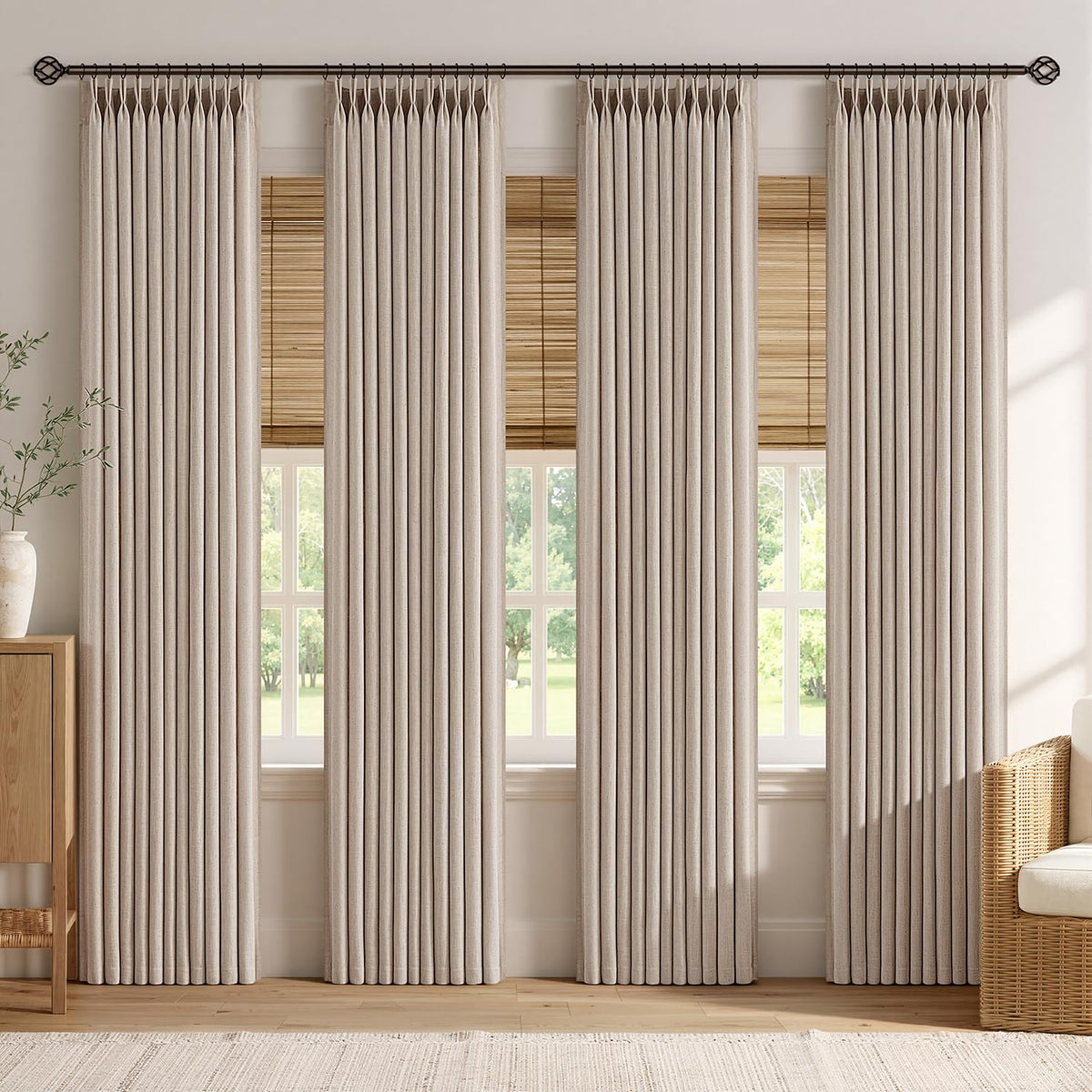 Pinch Pleated Linen Curtains with Light Filtering