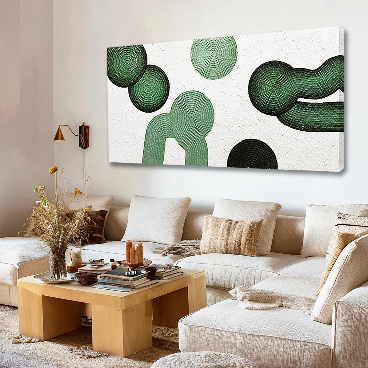 Abstract Green & White Textured Canvas Wall Art