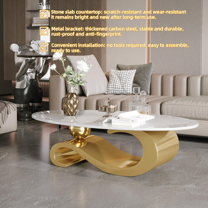 Round Marble Coffee Table with Hidden Storage