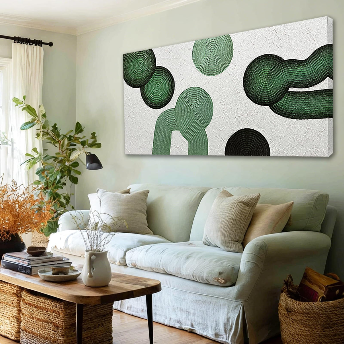 Abstract Green & White Textured Canvas Wall Art