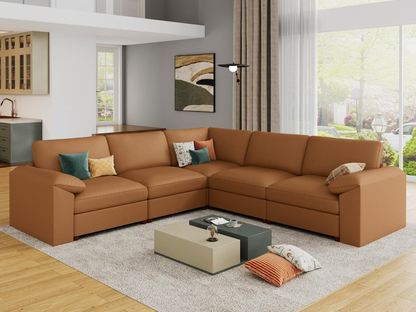 Faux Leather Modular Sectional Sofa for Large Spaces
