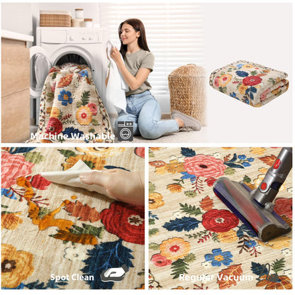 Washable Vintage Runner Rug with Non-Slip Backing