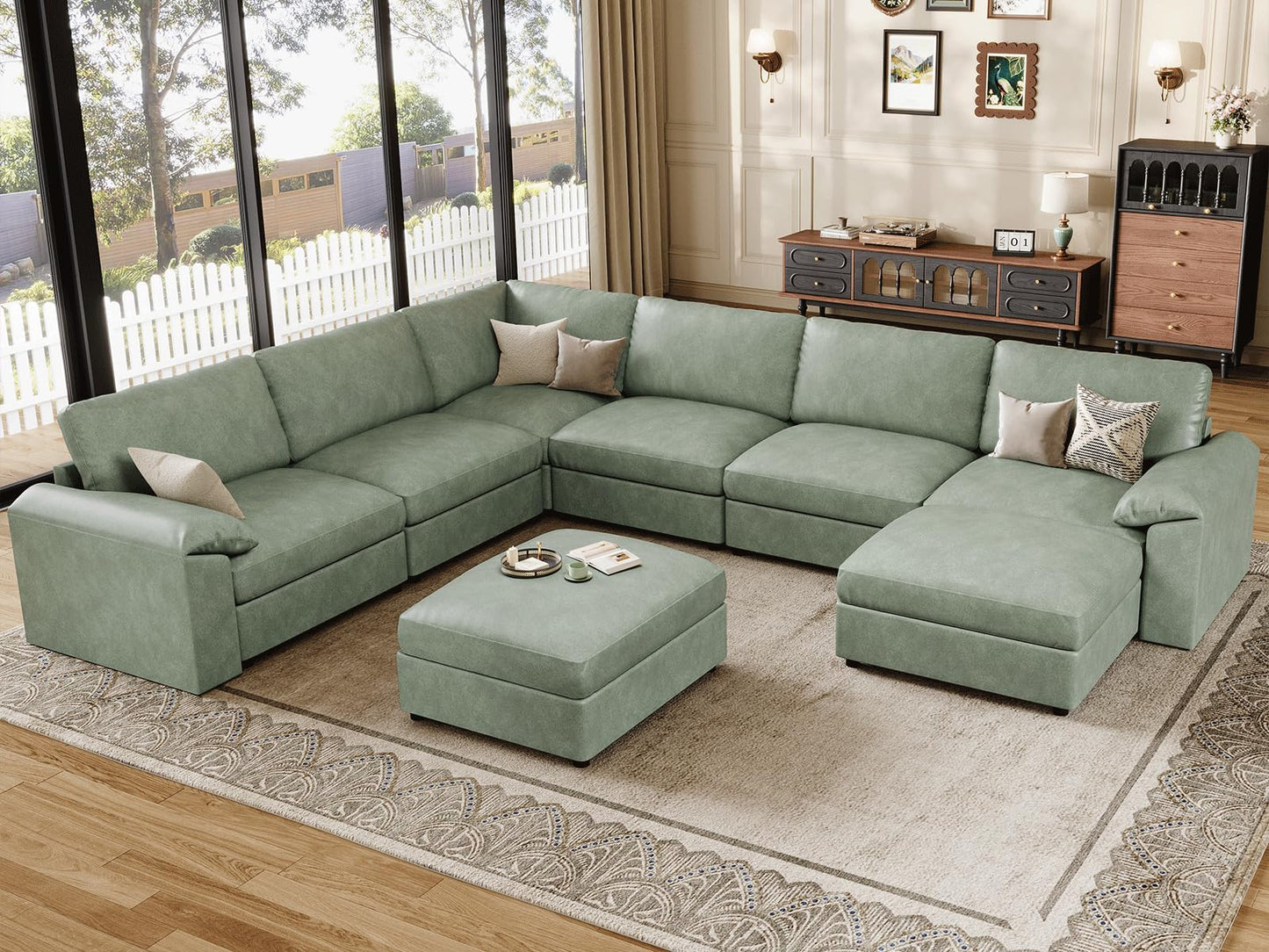 Faux Leather Modular Sectional Sofa for Large Spaces