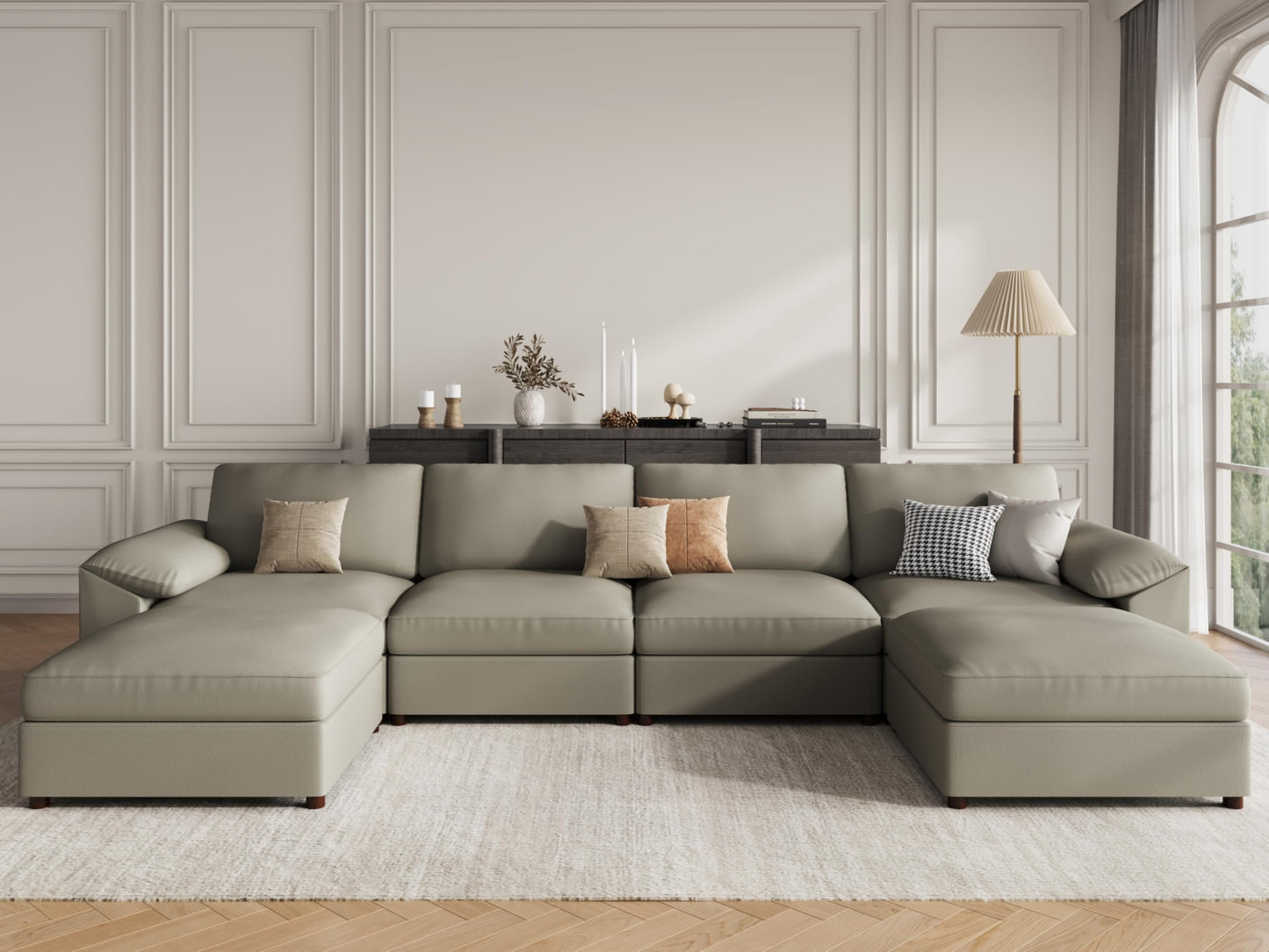Faux Leather Modular Sectional Sofa for Large Spaces
