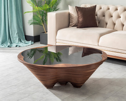 Natural Walnut Coffee Table with Glass Top