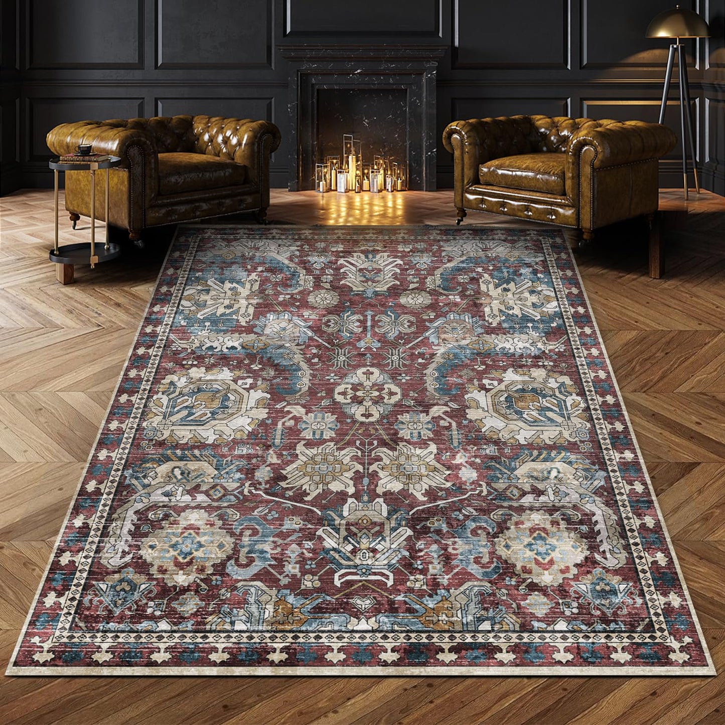 Washable Vintage Tribal Area Rug with Non-Slip Backing
