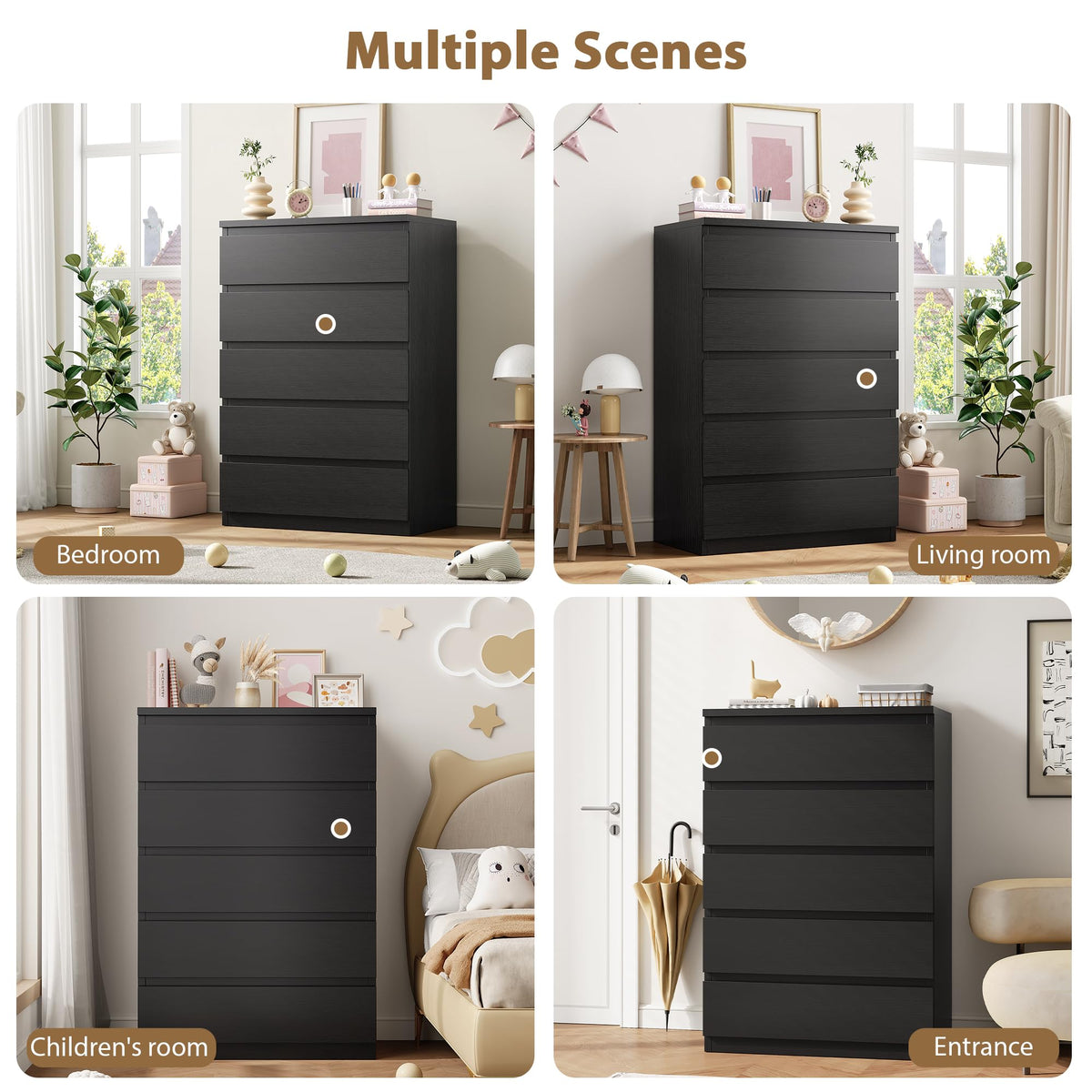 Modern 5-Drawer Bedroom Dresser with Slim Profile