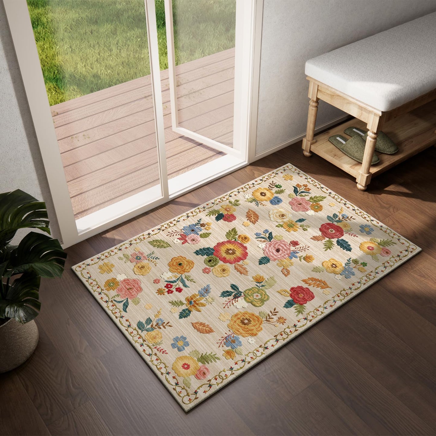 Washable Vintage Runner Rug with Non-Slip Backing