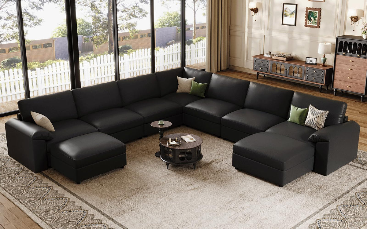 Faux Leather Modular Sectional Sofa for Large Spaces