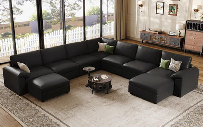 Faux Leather Modular Sectional Sofa for Large Spaces