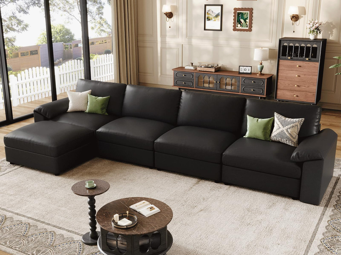 Faux Leather Modular Sectional Sofa for Large Spaces