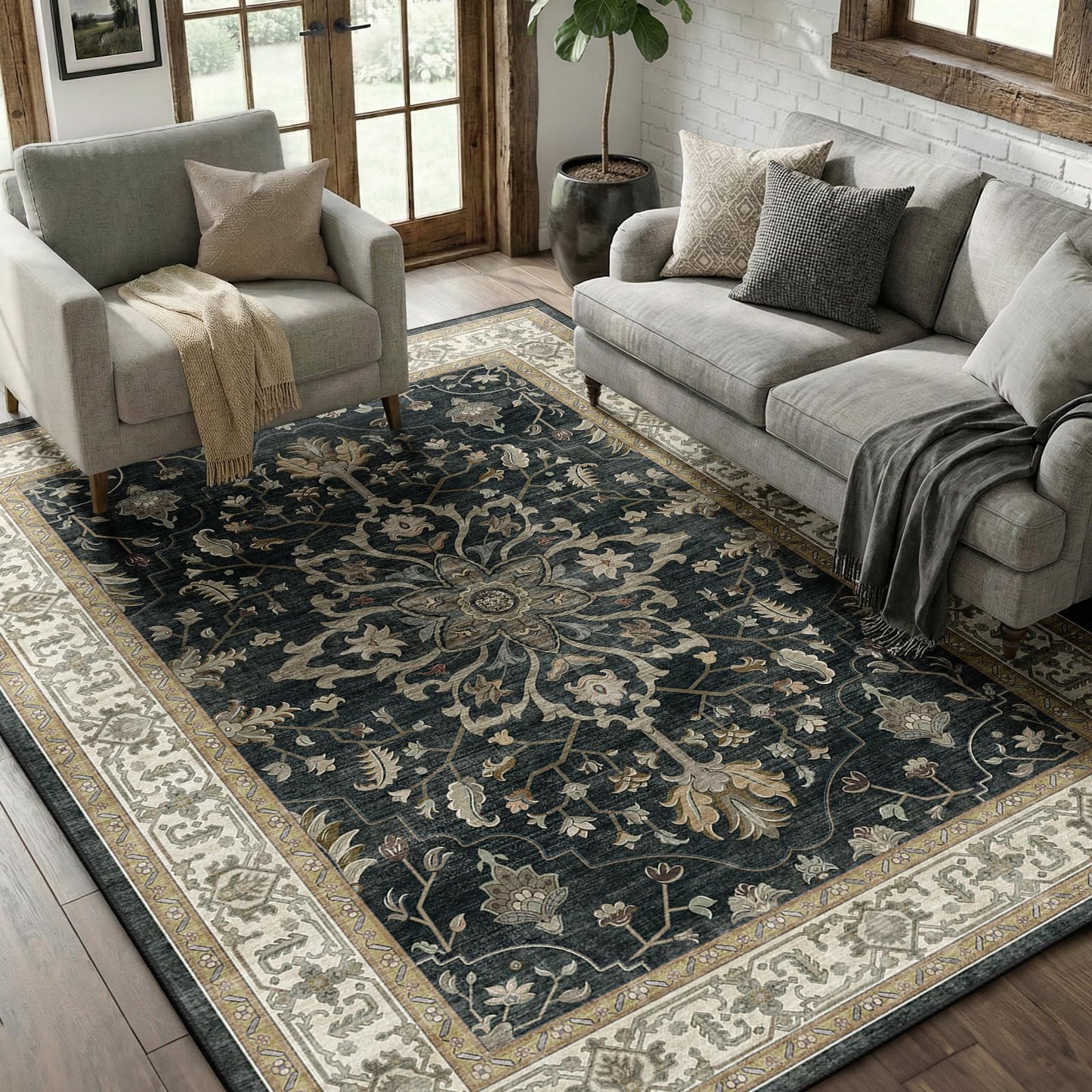 Washable Area Rug with Soft Non-Slip Backing