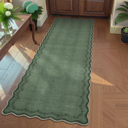 Scalloped Washable Area Rug with Non-Slip Backing