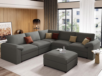 Faux Leather Modular Sectional Sofa for Large Spaces