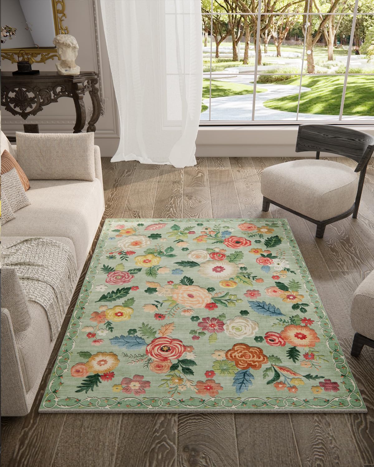 Washable Vintage Runner Rug with Non-Slip Backing