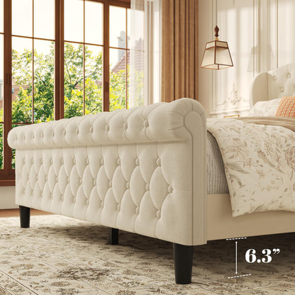 Velvet Upholstered Sleigh Bed with Wingback Headboard