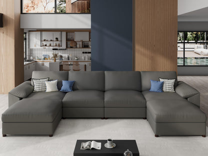 Faux Leather Modular Sectional Sofa for Large Spaces