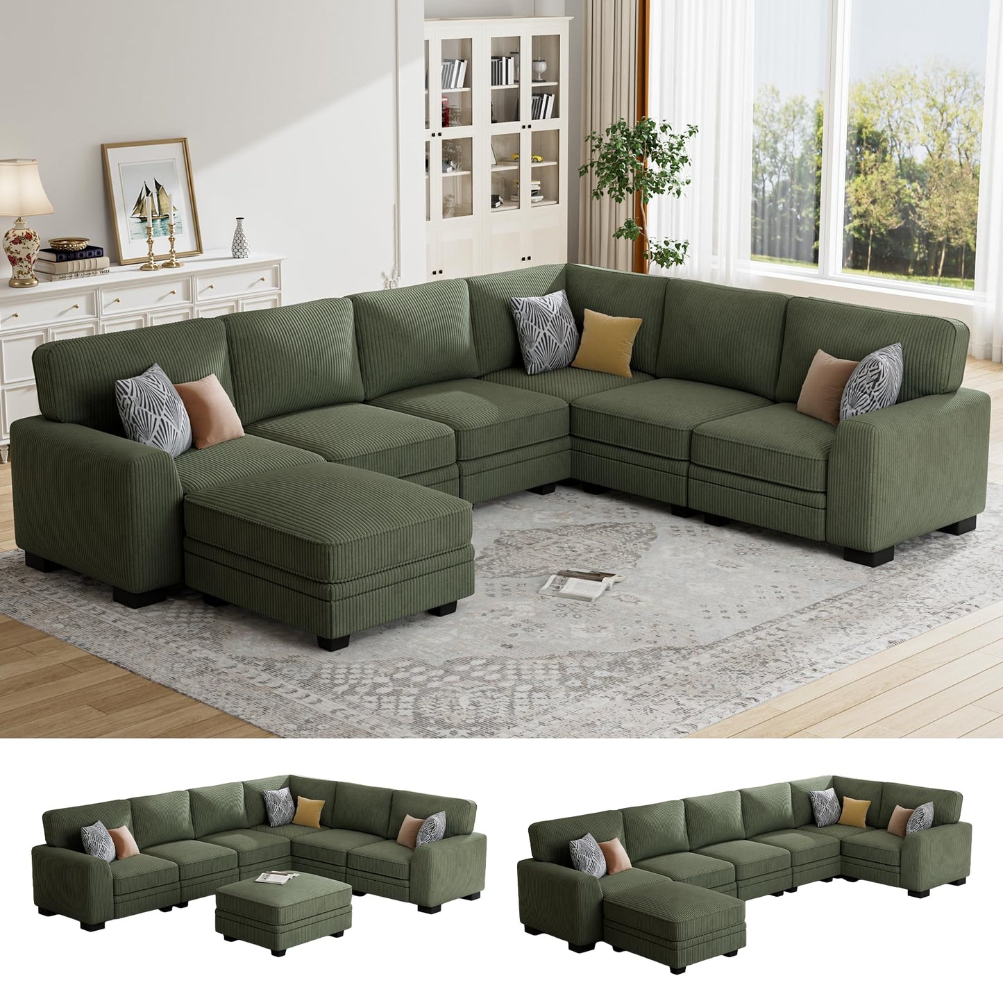 Oversized Modular Sectional Sofa with Ottoman