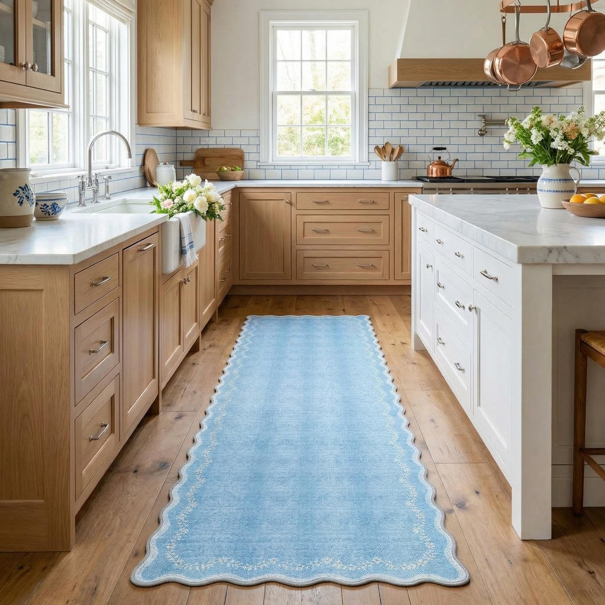 Scalloped Washable Area Rug with Non-Slip Backing