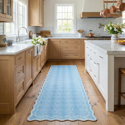 Scalloped Washable Area Rug with Non-Slip Backing