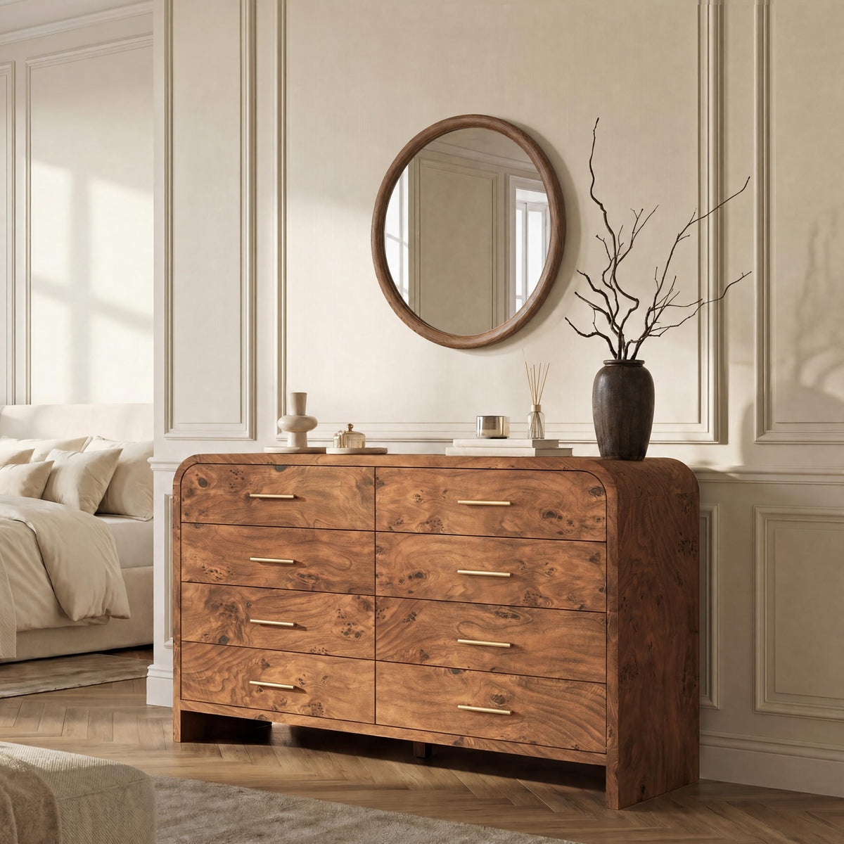 Curved 63-Inch Modern Dresser with Spacious Storage