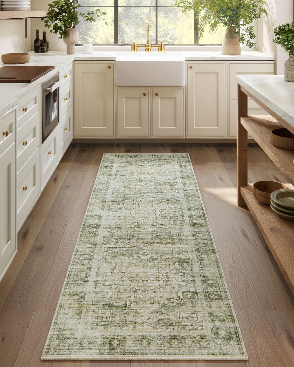 Washable Vintage Runner Rug with Non-Slip Backing