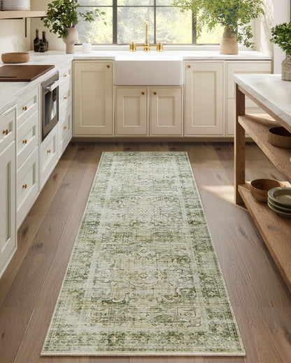 Washable Vintage Runner Rug with Non-Slip Backing