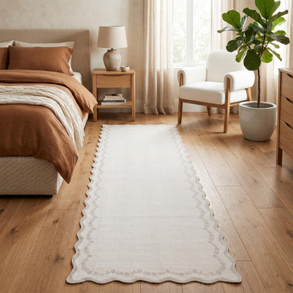 Scalloped Washable Area Rug with Non-Slip Backing