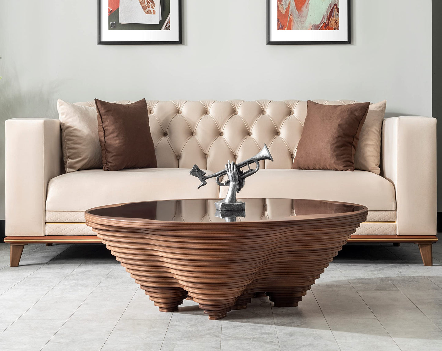 Natural Walnut Coffee Table with Glass Top