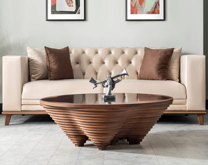 Natural Walnut Coffee Table with Glass Top