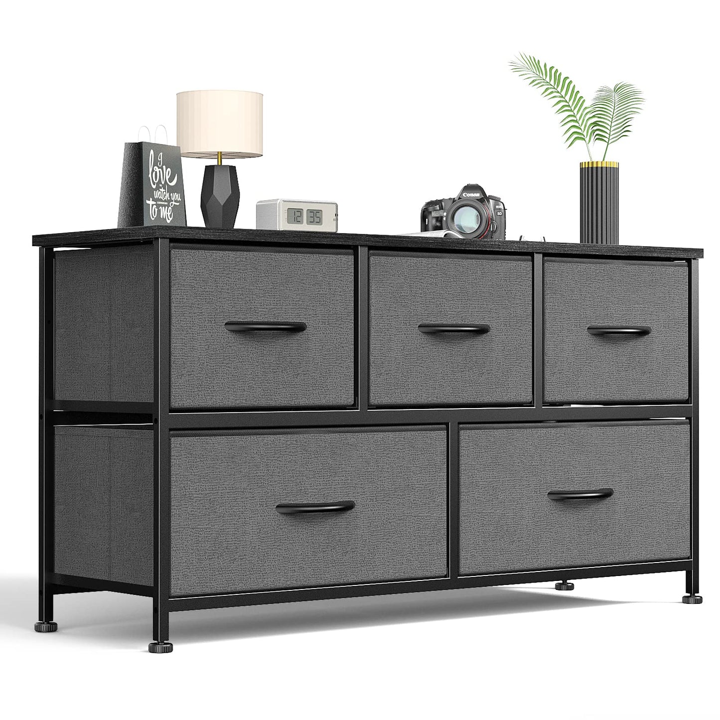 7-Drawer Fabric Dresser with Wood Top and Steel Frame