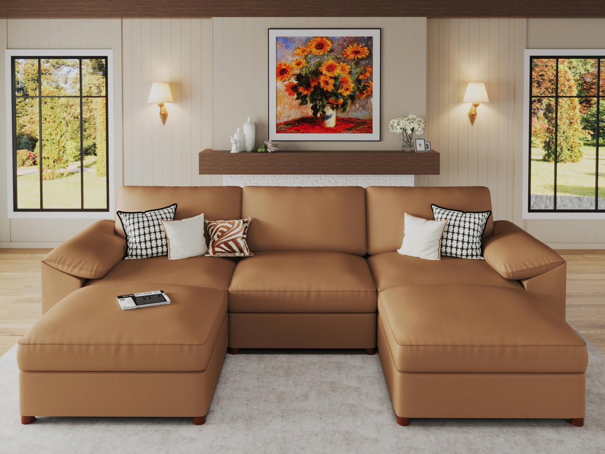 Faux Leather Modular Sectional Sofa for Large Spaces