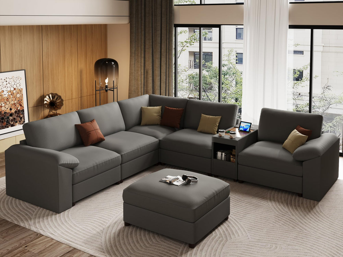 Faux Leather Modular Sectional Sofa for Large Spaces