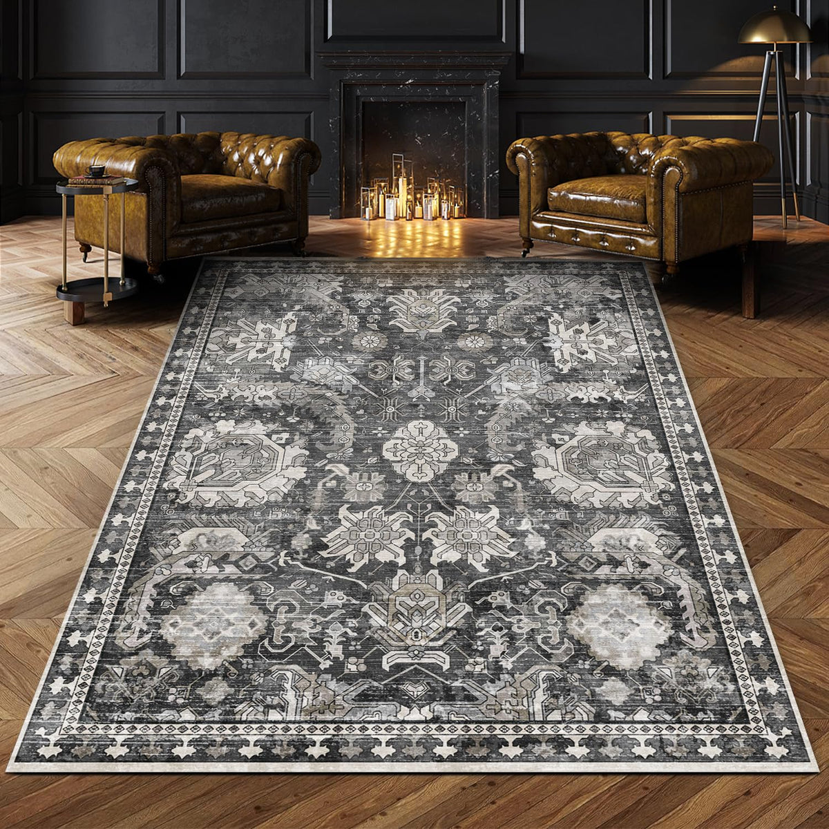 Washable Vintage Tribal Area Rug with Non-Slip Backing