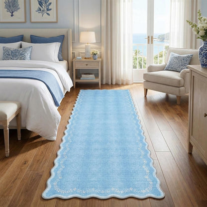 Scalloped Washable Area Rug with Non-Slip Backing