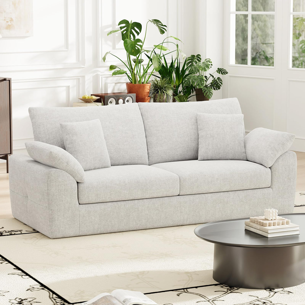 smartue 89.8" Cloud Boneless Sofa, Loveseat Couches with 4 Pillows, Modern Living Room 2 Seater Sofa for Small Space, Apartment, No Assembly, Beige