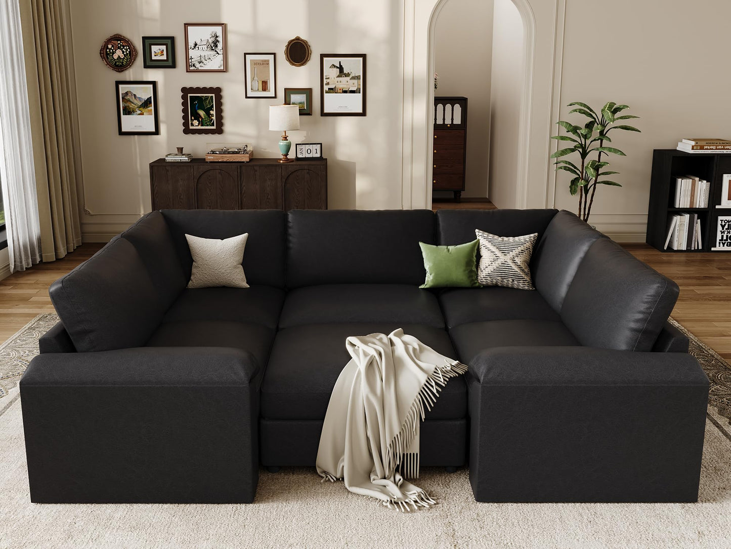 Faux Leather Modular Sectional Sofa for Large Spaces