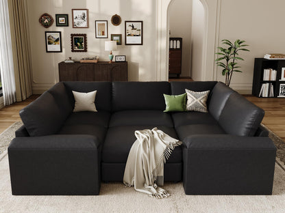 Faux Leather Modular Sectional Sofa for Large Spaces
