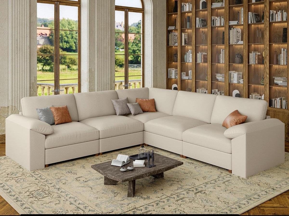 Faux Leather Modular Sectional Sofa for Large Spaces