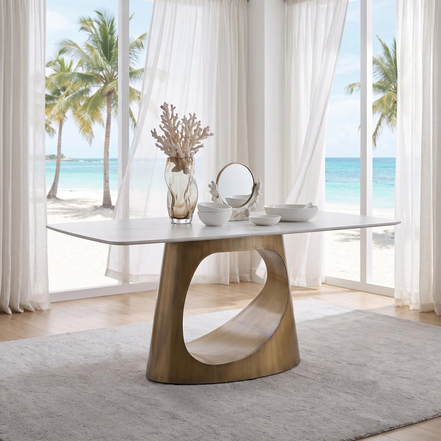 Modern Sintered Stone Dining Table with Sleek Base