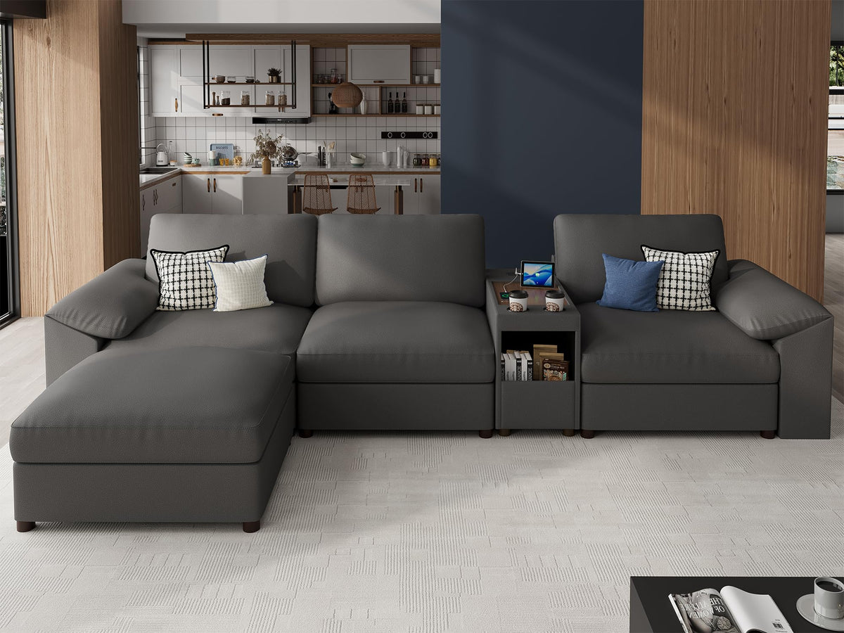 Faux Leather Modular Sectional Sofa for Large Spaces