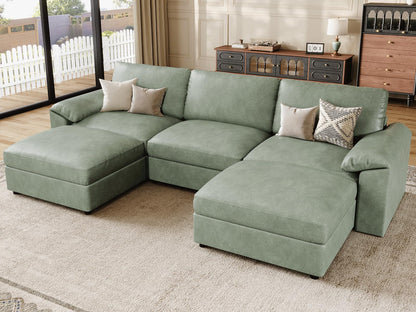 Faux Leather Modular Sectional Sofa for Large Spaces